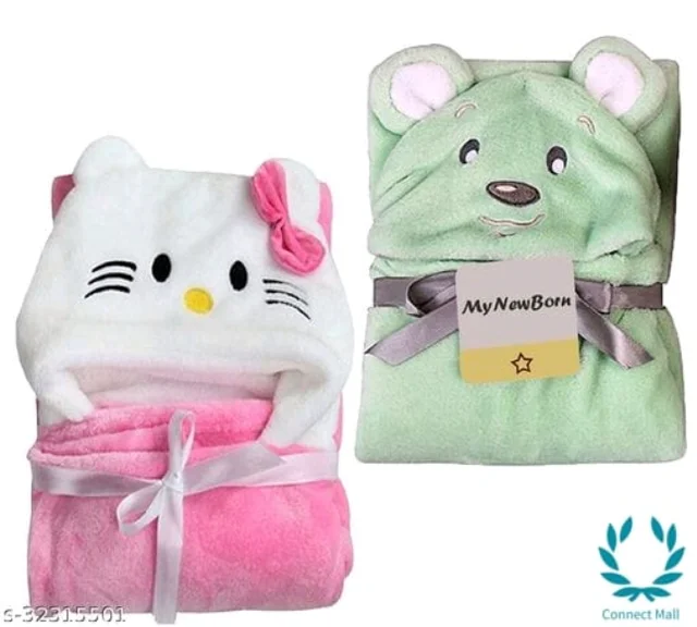 Premium Hooded Microfiber Baby Wrapper for all season Towel IN PINK And BLUE - 0-6 Months New Born Baby